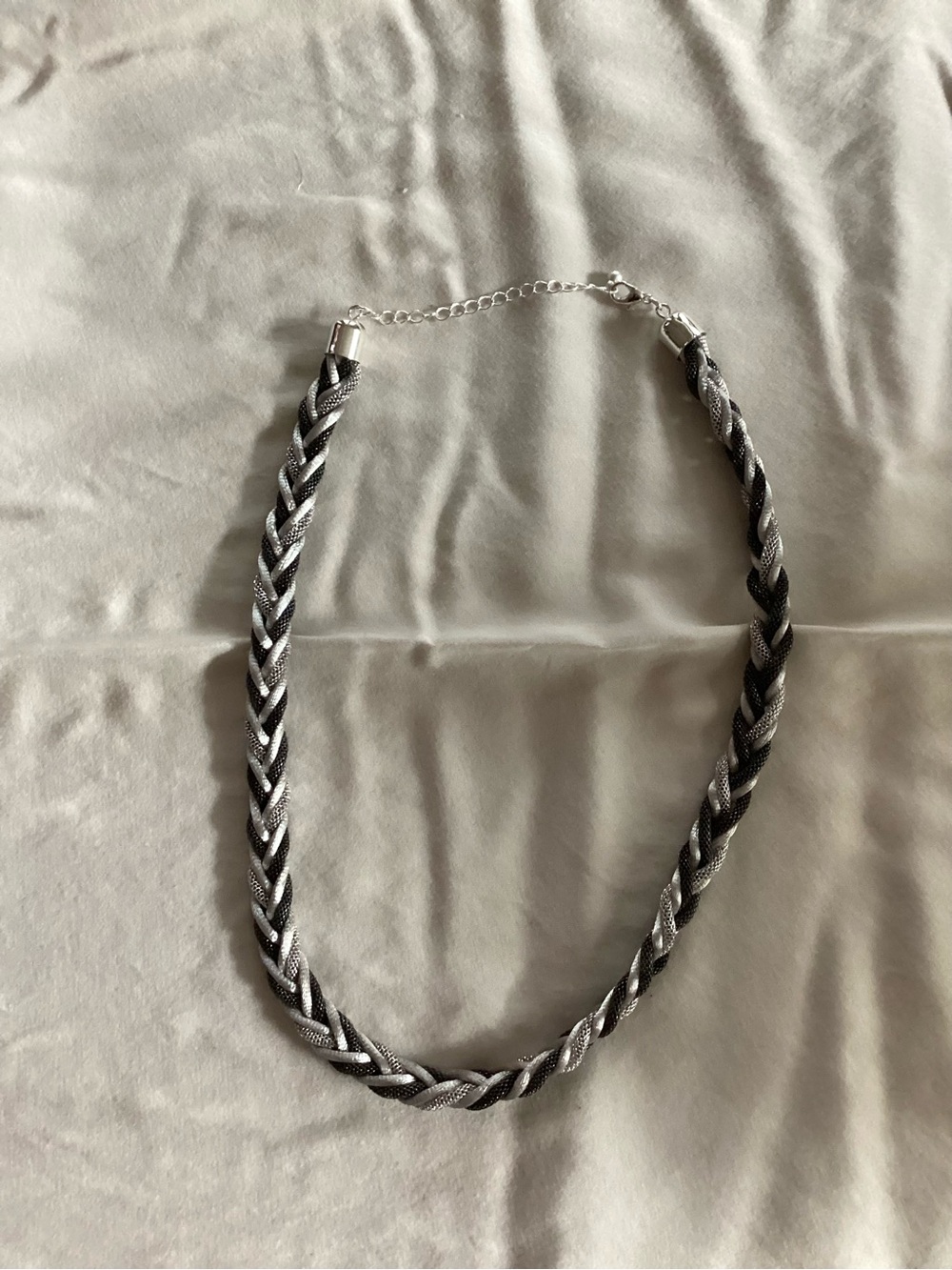Braided Metallic Black and Silver Necklace by